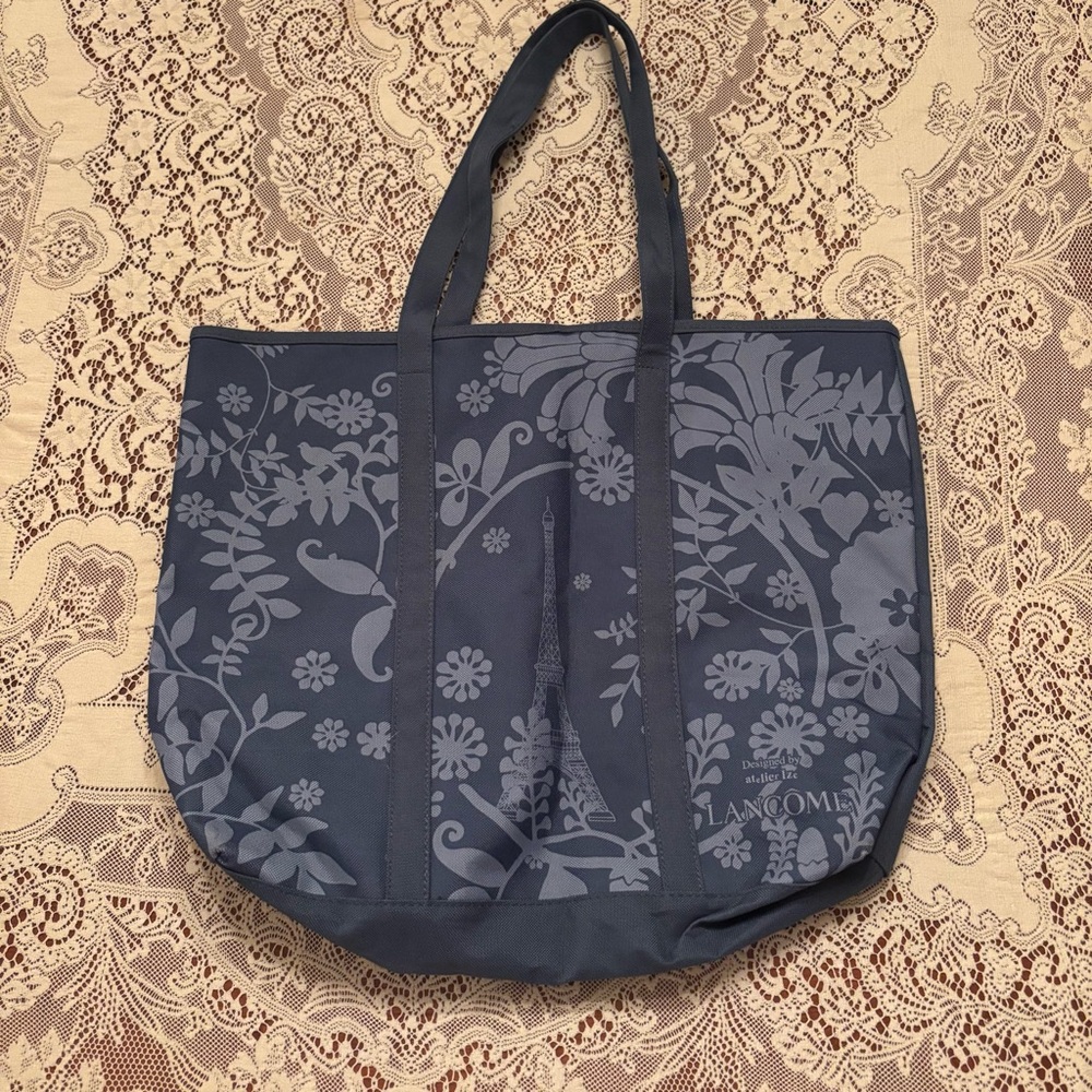 blue floral paris lancôme tote